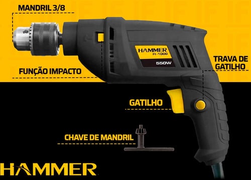 Furadeira De Impacto Hammer 3/8 Pol 550w Profissional Favorito (77)
